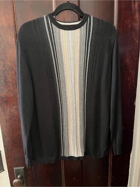 John Henry Vertical Stripe Knit Crewneck Sweater Navy Men's M